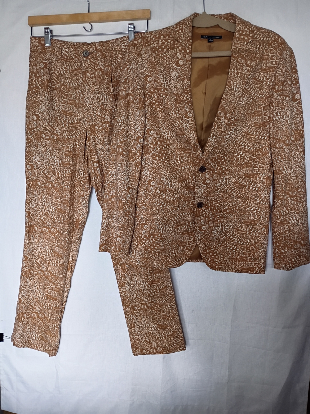 INC International Concepts Women's Brown Patterned Two-Piece Suit Size XS Linen - Picture 2 of 15